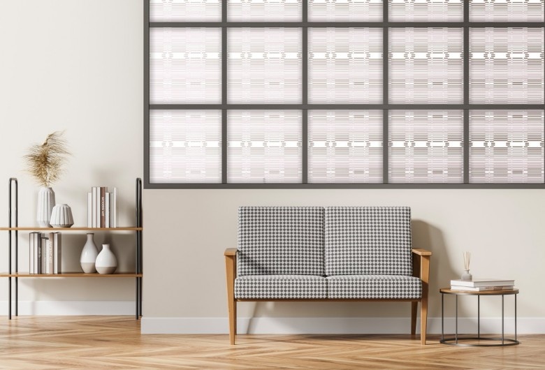 Film décoratif verre motif ondulations blanches effet sablé – INT 622